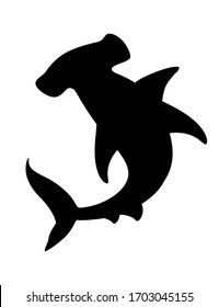 Black silhouette hammerhead shark underwater giant animal simple cartoon character design flat vector illustration isolated on white background