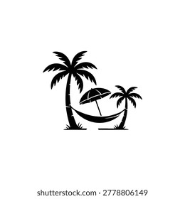 Black silhouette hammock between palms