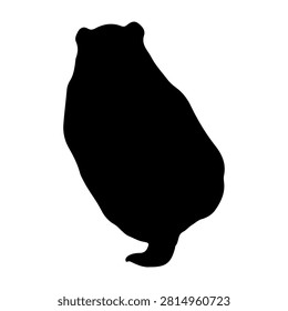 A black silhouette of a hamster in a sitting position on a plain white background, highlighting its rounded body and small ears.
