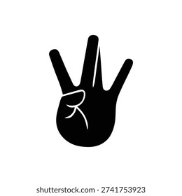 Black silhouette of a hand displaying the three finger peace sign