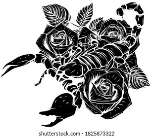 black silhouette Hand drawn sketch of scorpion. Tattoo animal. Vector illustration