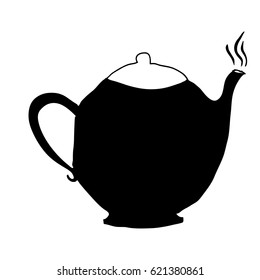 black silhouette hand drawn with teapot of coffee with handle vector illustration