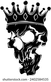 black silhouette of Hand drawn vector illustration of king skull