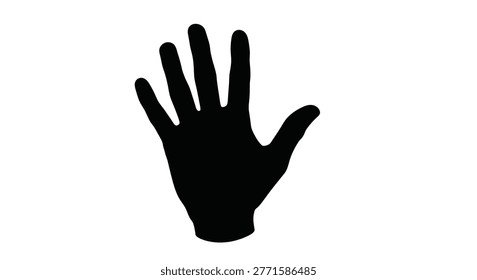 a black silhouette of a hand with five fingers extended, set against a plain white background, depicting a simple yet iconic human gesture. high-quality
