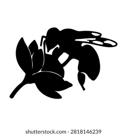 Black silhouette of a hand gently holding a leaf and flower, symbolizing nature, growth, and environmental care in a minimalistic style.