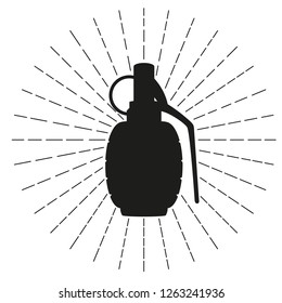 Black silhouette of hand grenade. Vector illustration.