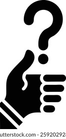 Black Silhouette of Hand Holding Question Mark - Symbolizing Inquiry, Curiosity, and Asking Questions - Ideal for Educational Content, Knowledge Sharing, Learning Resources, and Information Inquiry
