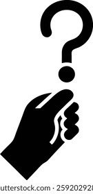 Black Silhouette of Hand Holding Question Mark - Symbolizing Inquiry, Curiosity, and Asking Questions - Ideal for Educational Content, Knowledge Sharing, Learning Resources, and Information Inquiry