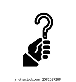 Black Silhouette of Hand Holding Question Mark - Symbolizing Inquiry, Curiosity, and Asking Questions - Ideal for Educational Content, Knowledge Sharing, Learning Resources, and Information Inquiry