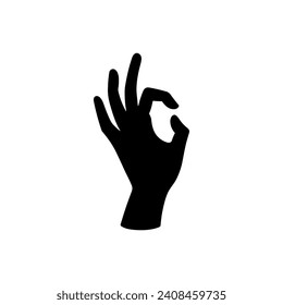 Black silhouette of a hand making the gesture "everything is fine" on a white background.