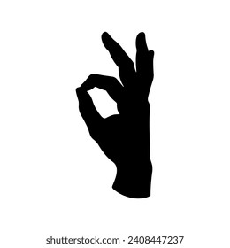 Black silhouette of a hand making a "good" or "perfect" gesture on a white background.