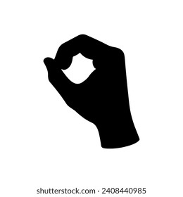 Black silhouette of a hand making an "OK" or "everything is fine" gesture on a white background.