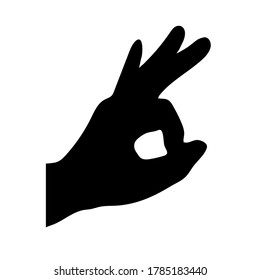 Black silhouette of the hand with the ok sign on a white background. Easily scalable vector illustration, isolated.