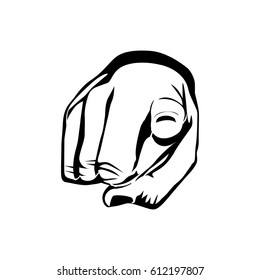 black silhouette hand pointing in front vector illustration
