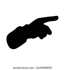 Black silhouette of a hand pointing to the right on a pure white background