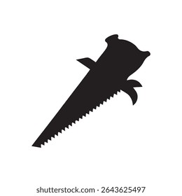 Silueta negra de una sierra de mano, un ícono de Vector que representa la carpintería y la carpintería. sobre fondo blanco