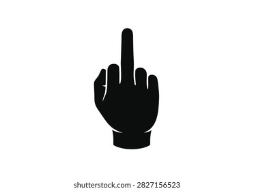 Black Silhouette of Hand Showing Middle Finger Gesture Isolated on White Background Representing Offensive Symbol, Rude Sign, and Strong Negative Emotion