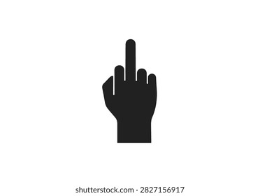 Black Silhouette of Hand Showing Middle Finger Gesture Isolated on White Background Representing Offensive Symbol, Rude Sign, and Strong Negative Emotion