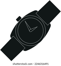 Silueta negra de una ilustración vectorial plana de reloj de mano