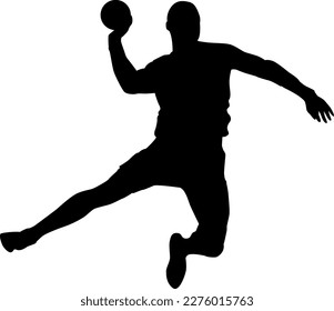 Black silhouette of handball player on white background