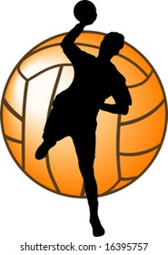 black silhouette of handball players and ball, vector