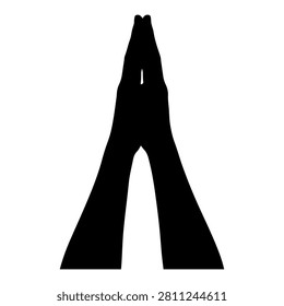 A black silhouette of hands pressed together in prayer or meditation, symbolizing spirituality, peace, and mindfulness practice.
