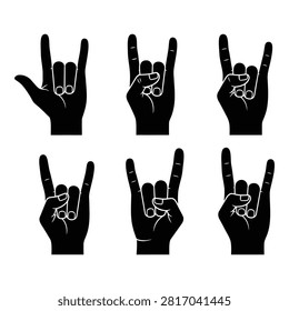 Black silhouette of hands showing letters in ASL fingerspelling alphabet on plain white