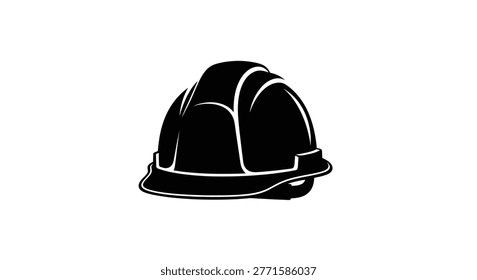 a black silhouette of a hard hat on a white background, representing safety equipment used in construction and industrial settings. high-quality professional detailed modern