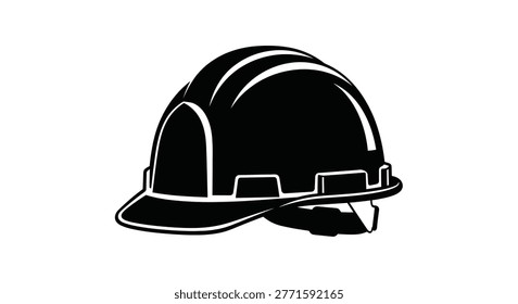 a black silhouette of a hard hat on a white background, representing safety equipment used in construction and industrial settings. high-quality professional detailed modern