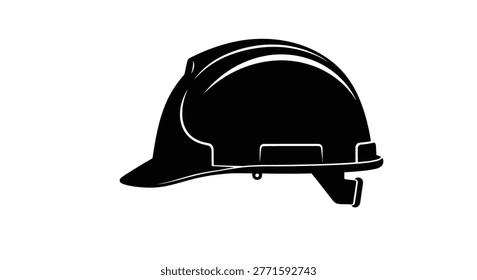 a black silhouette of a hard hat on a white background, representing safety equipment used in construction and industrial settings. high-quality professional detailed modern