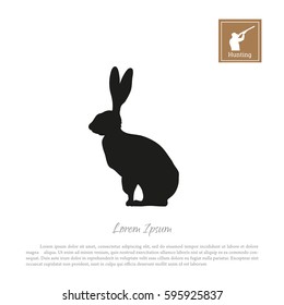 Black silhouette of a hare on a white background. Icon hunter with a gun. Vector illustration