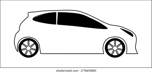 Black silhouette hatchback. side view On a white background. Vector
