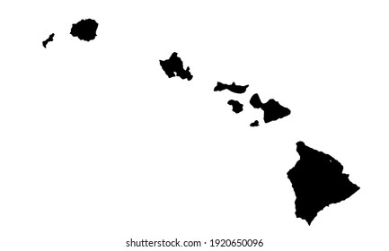 Black Silhouette Of Hawaiian Islands In The North Pacific On A White Background