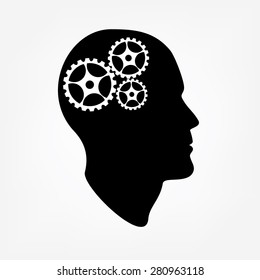 Black silhouette of head brain vector illustration, creative brain, brain icon, brain gears