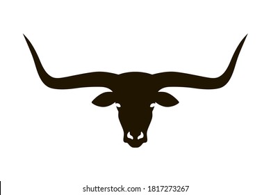 Black silhouette of the head of a bull, a buffalo with large horns. Logo. Vector illustration