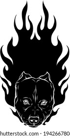 black silhouette of head of Bull Dog with Flame vector