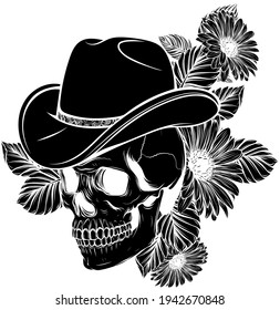 black silhouette of head of dog with roses vector illustration