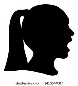 Black silhouette head girl, communication or shriek