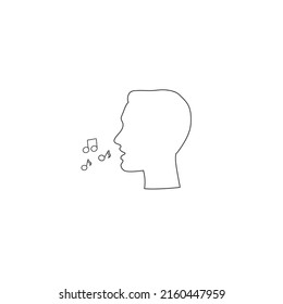 Black silhouette head man and note as singing line icon. Vector