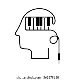 black silhouette head with piano keys