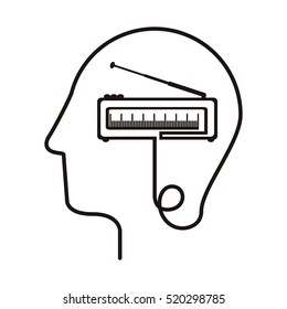 black silhouette head with tape recorder