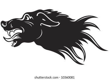 Black silhouette of a head of a wolf on white background