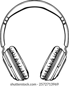 black silhouette of headphones or black headphones icon without background