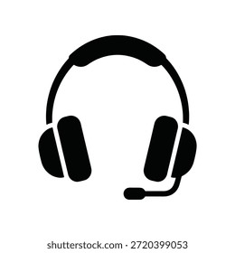 Black silhouette of a headset with microphone for communication and gaming