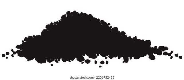 Black Silhouette Of Heap Of Soil Or Building Rubble Isolated On White Background. Vector Design Element.