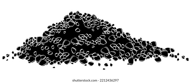 Black silhouette of heap of soil, sand or building rubble isolated on white background. Vector design element.