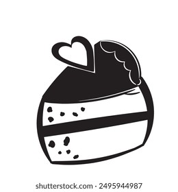 black silhouette heart cake icon, vector heart cake