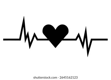 A black silhouette of a heart centered on a bold black heartbeat line against a white background. The style is simple and graphic.