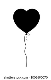 Black silhouette of heart shaped helium balloon isolated on white background. Vector illustration, icon, logo, clip art, element for love festive design.