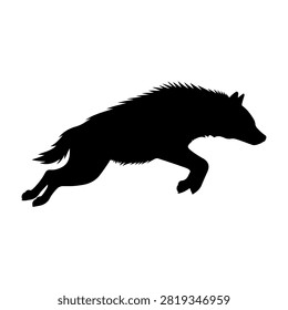 A black silhouette of a hedgehog in mid-run, showcasing dynamic movement and natural posture against a plain white background.